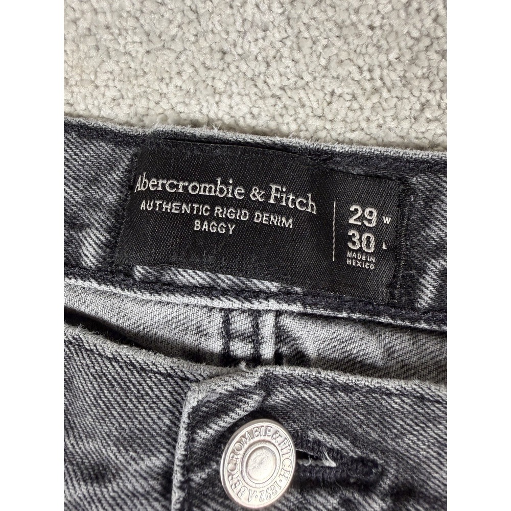 Abercrombie Fitch Jeans Mens 29x30 Black Denim Double Knee Baggy Carpenter Skate - Picture 5 of 12